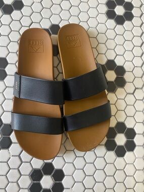 Reef Women's Black and Brown Double Strap Slide Sandals